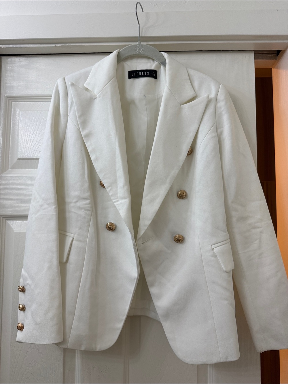 Lioness Cream Double-Breasted Blazer with Gold Buttons